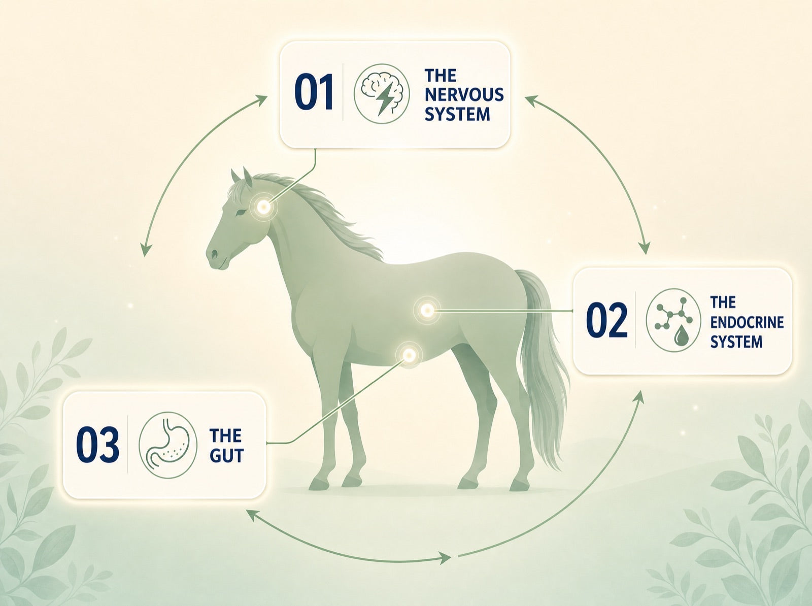 The three connected body systems behind equine stress: the nervous system, the endocrine system and the gut