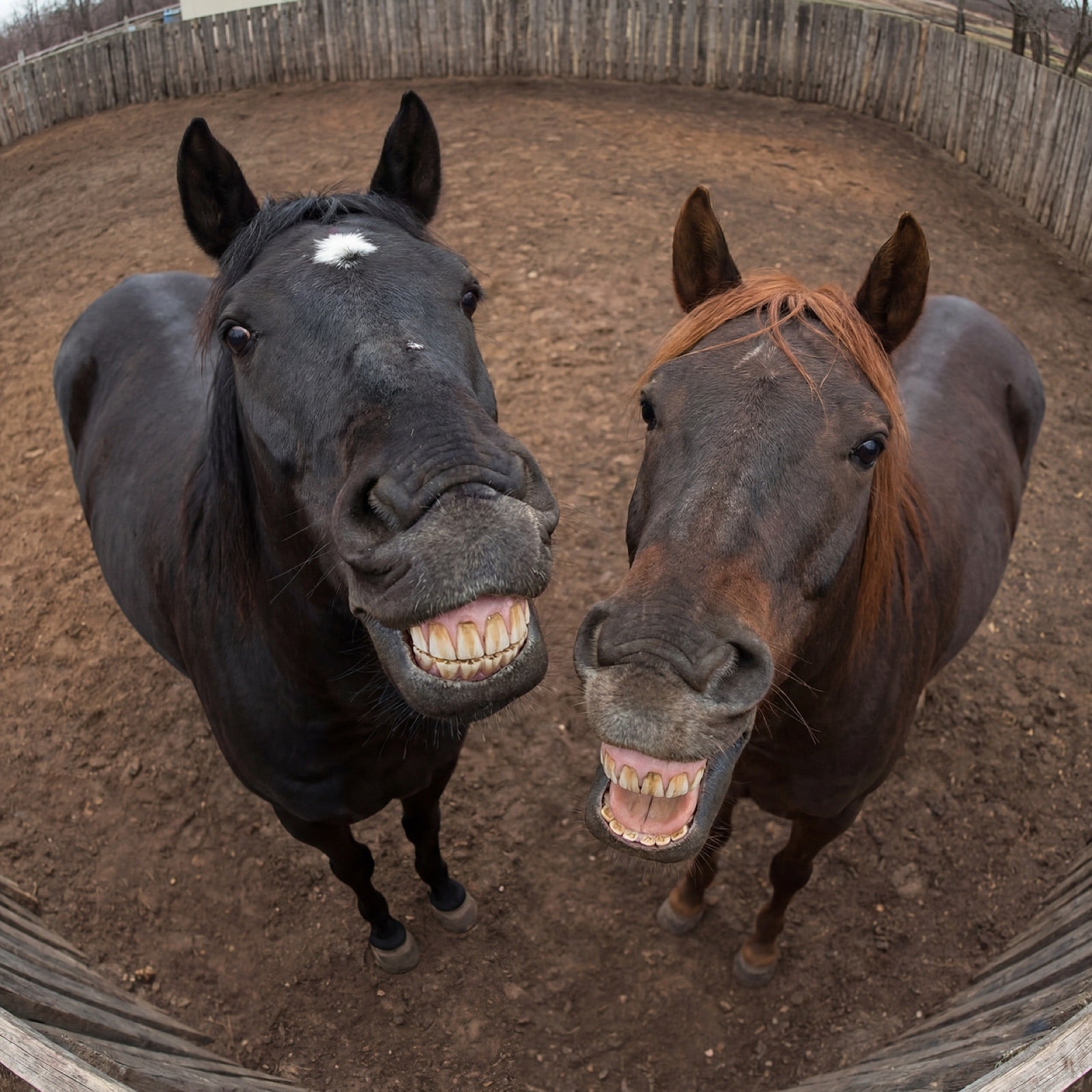 Two happy, relaxed horses
